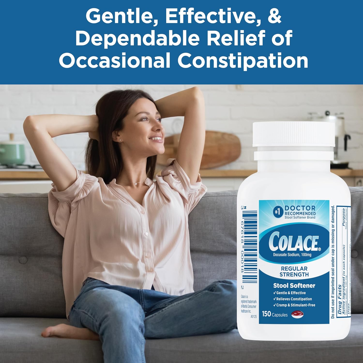 Colace Stool Softener Constipation Relief, 100 mg, 150 Capsules