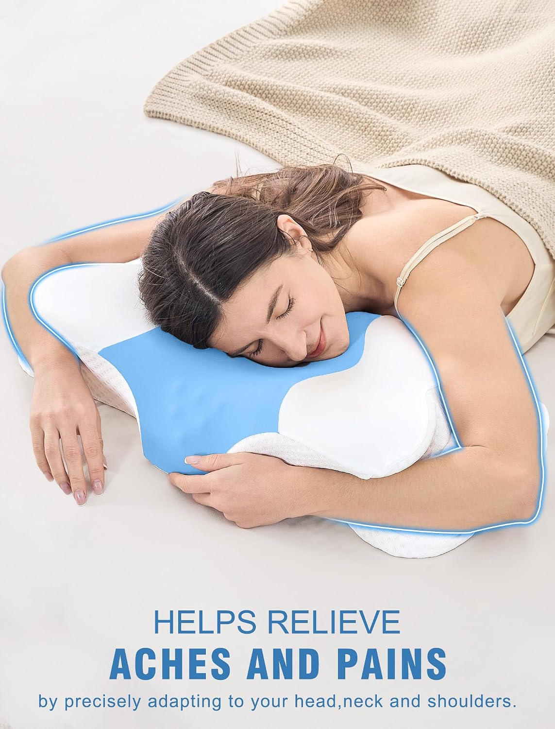 DISSA Cervical Neck Pillow for Side Sleepers Ergonomic Contour Memory Foam Pillow with Adjustable Orthopedic Neck Support for Pain Relief - Gift for Christmas & Birthdays - Blue