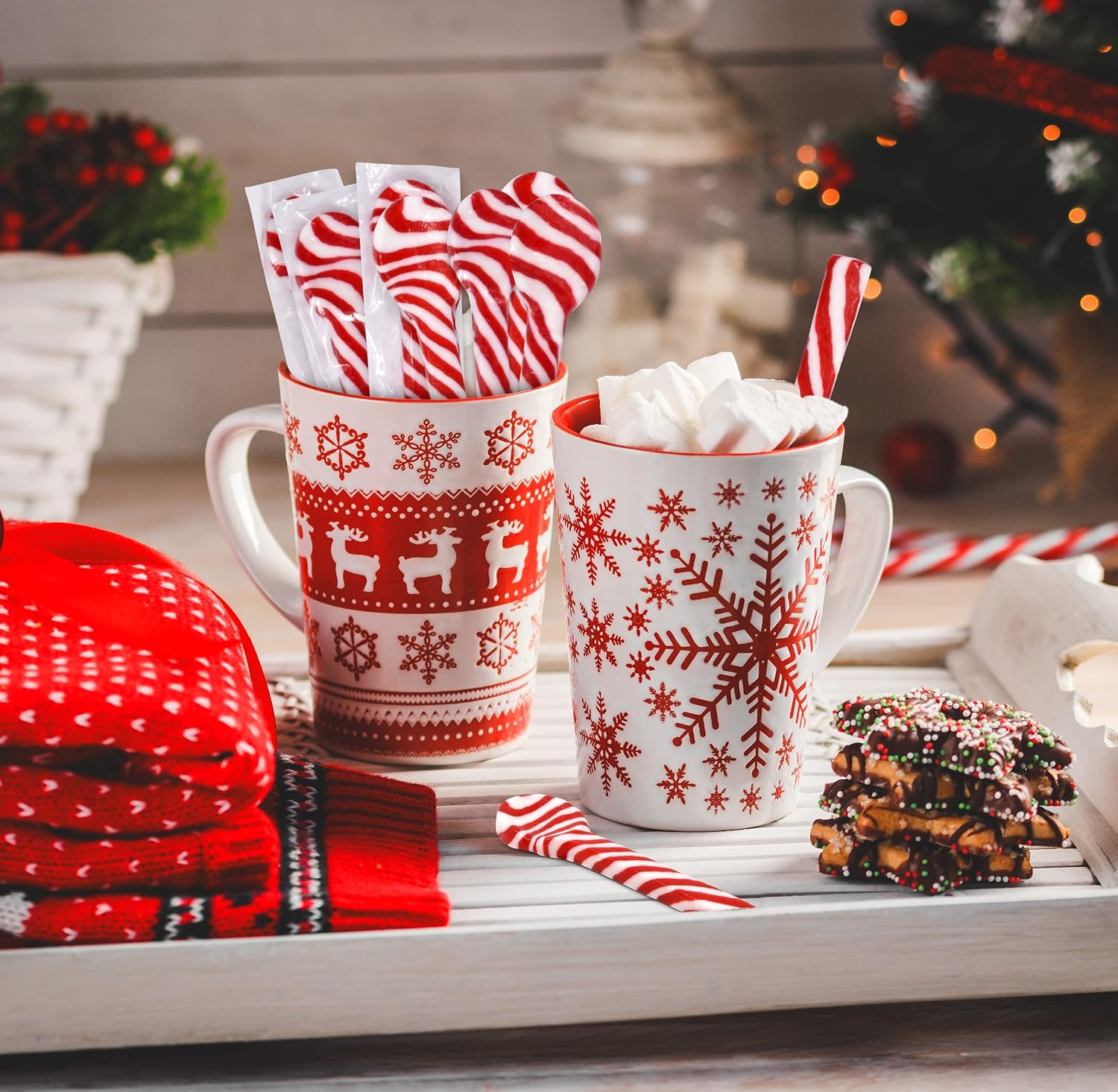 12 Christmas Candy Cane Spoon Set Edible Peppermint Stirrer Mint Candy