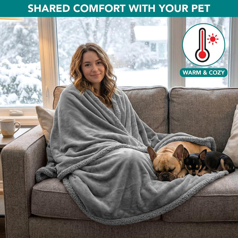 PetAmi Waterproof Dog Blanket for Large Dog Pet, 90x90 Queen, Light Grey