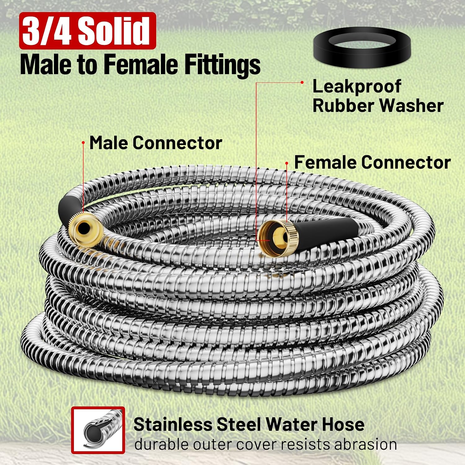 Beitopamz Metal Garden Hose 25 ft with Nozzle, Stainless Steel