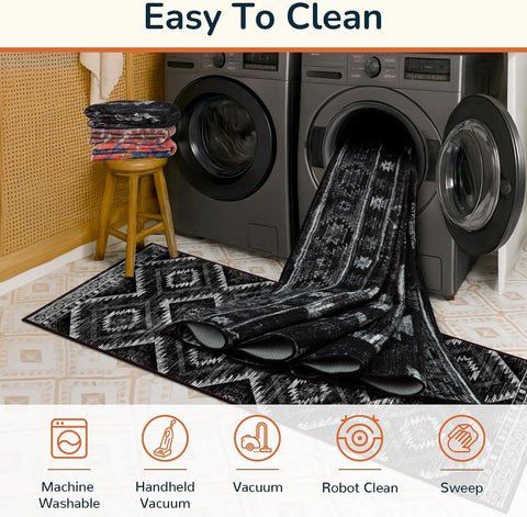 BESTSWEETIE 6'x9' Washable Area Rug for Living Room Bedroom Black