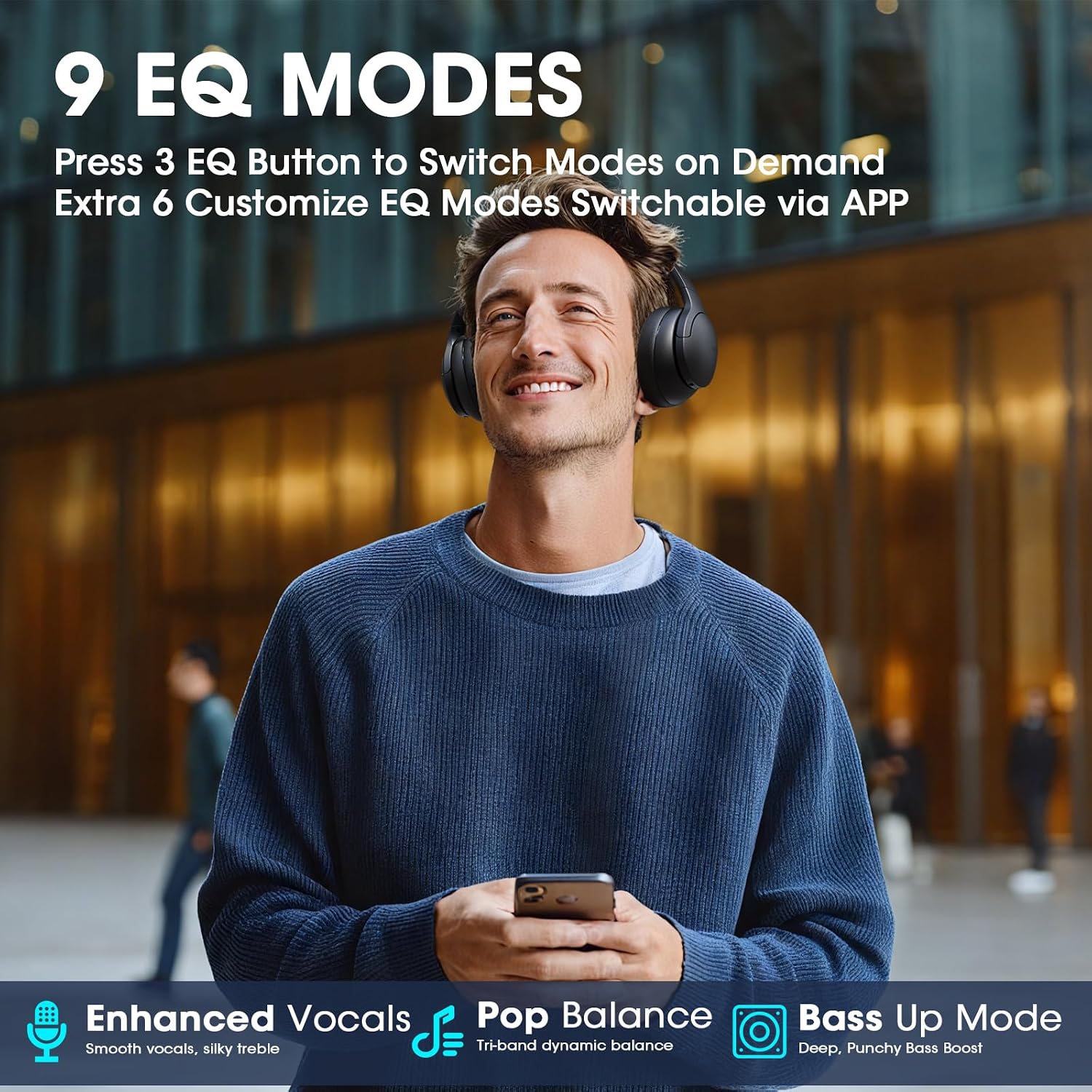 DOQAUS Bluetooth Headphones Over Ear Wireless, 90H Playtime, APP Control