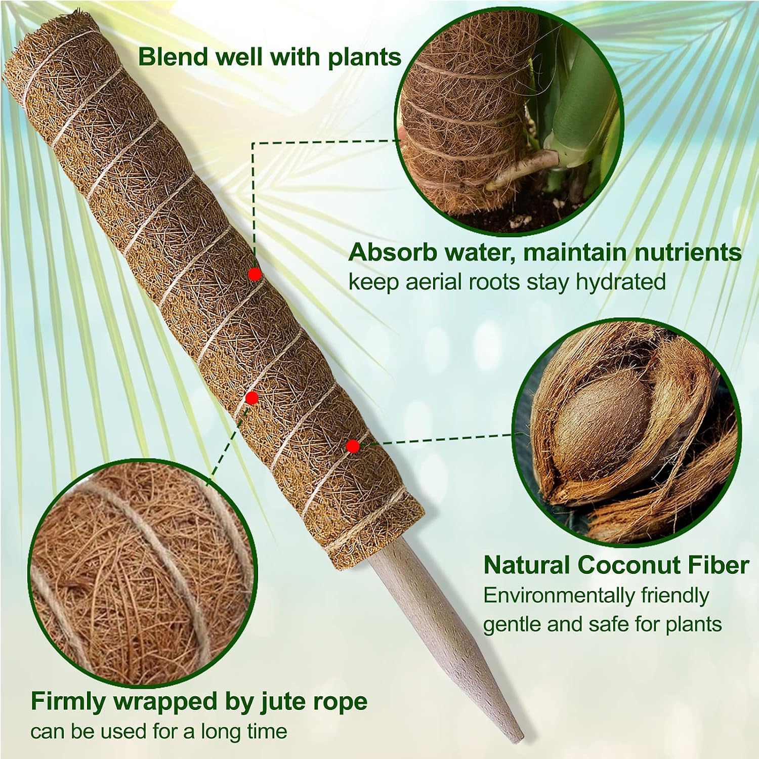 Fabulas Moss Pole 58.7 Inch - Monstera Plant Support 5 Pack, 17.5" and 12" Plant Stakes for Indoor Plants Coco Coir Moss Pole Sticks for Climbing Potted Live Plants, Pothos, Philodendron
