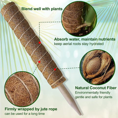 Fabulas Moss Pole 58.7 Inch - Monstera Plant Support 5 Pack, 17.5" and 12" Plant Stakes for Indoor Plants Coco Coir Moss Pole Sticks for Climbing Potted Live Plants, Pothos, Philodendron