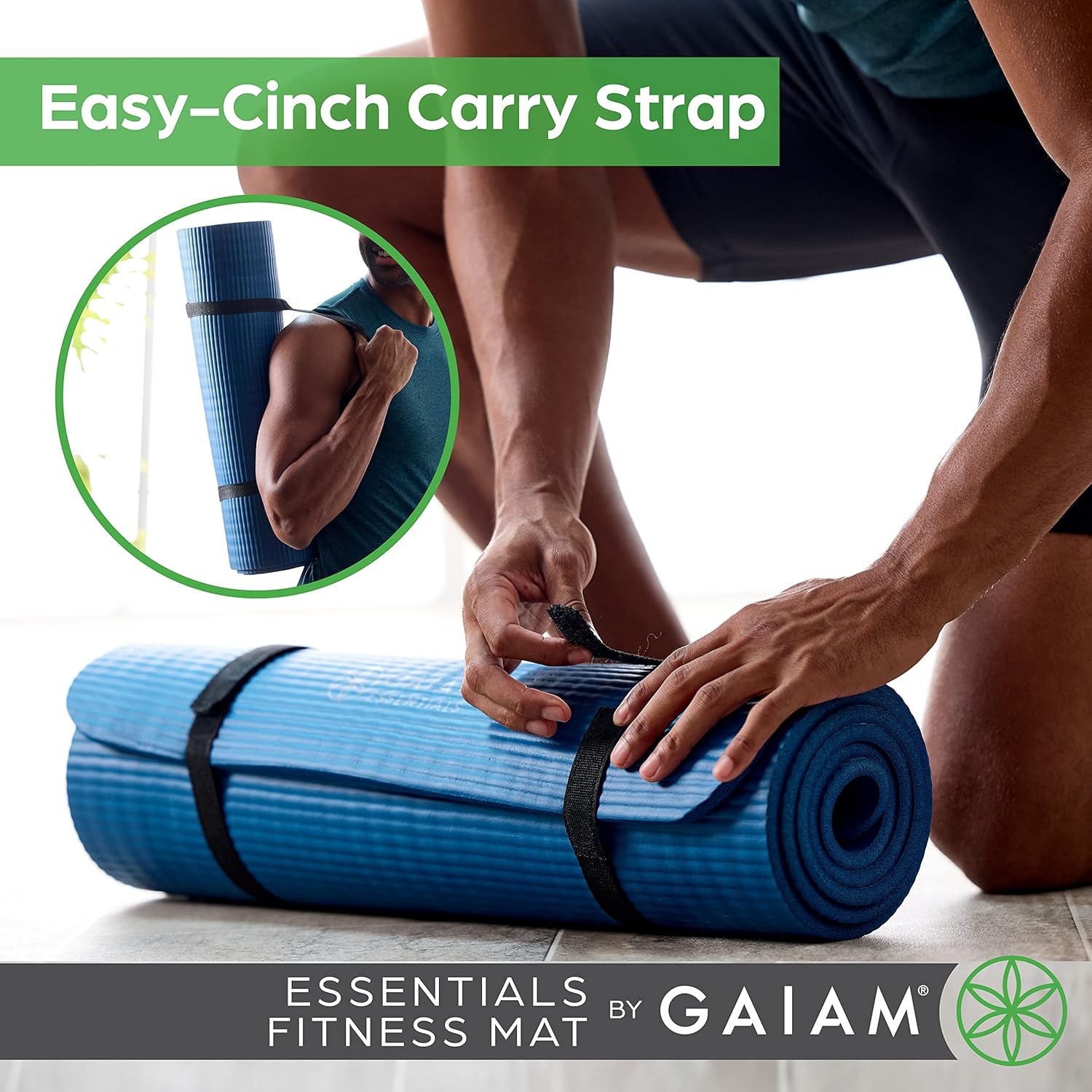 Gaiam Thick Yoga Mat, Exercise & Fitness Mat with Easy-Cinch Carrying Strap