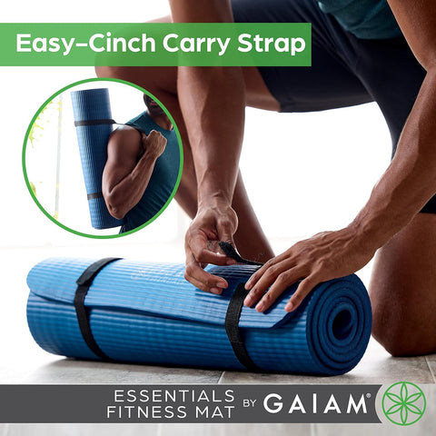 Gaiam Thick Yoga Mat, Exercise & Fitness Mat with Easy-Cinch Carrying Strap