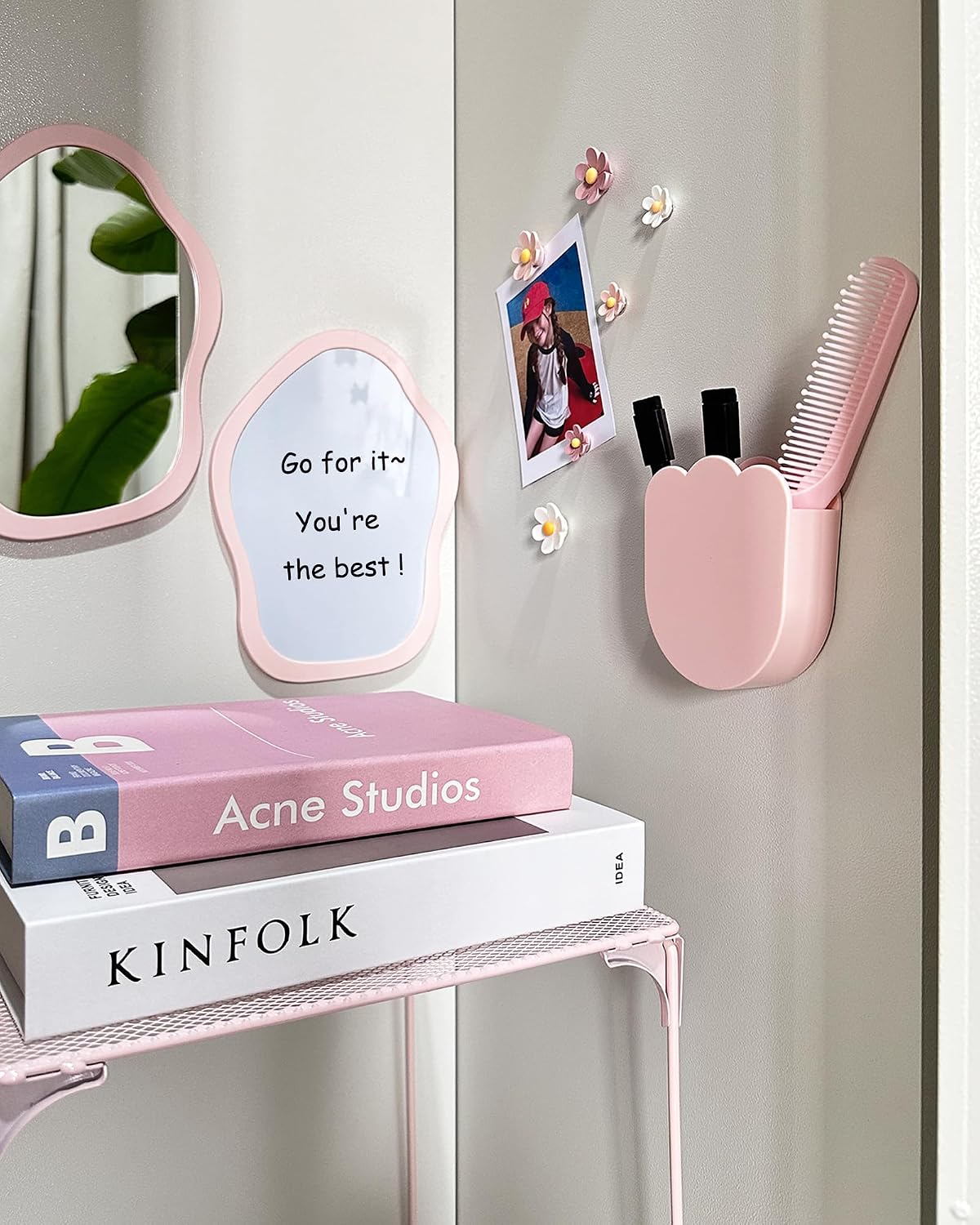 KEYDUACU 12 pcs Girls Pink Locker Accessories, Locker Decorations Including Mirrors, whiteboards, Magnets and organizing Supplies. Ideal for Back-to-School Essentials and The Office (12 pcs-Pink)