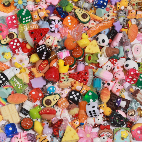 MGGFBLEY Assorted Resin Charms for DIY Bracelet & Keychain Making – Mini Candy, Bear, Fruit & Animal Style Charms for Crafts