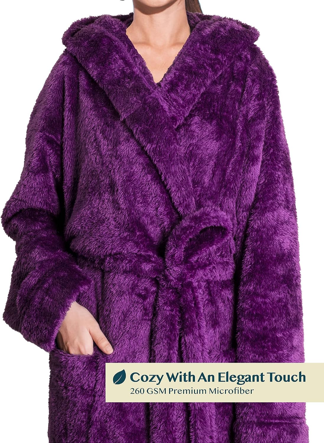 PAVILIA Womens Hooded Sherpa Fleece Robe, Long Plush Bathrobe Spa Housecoat