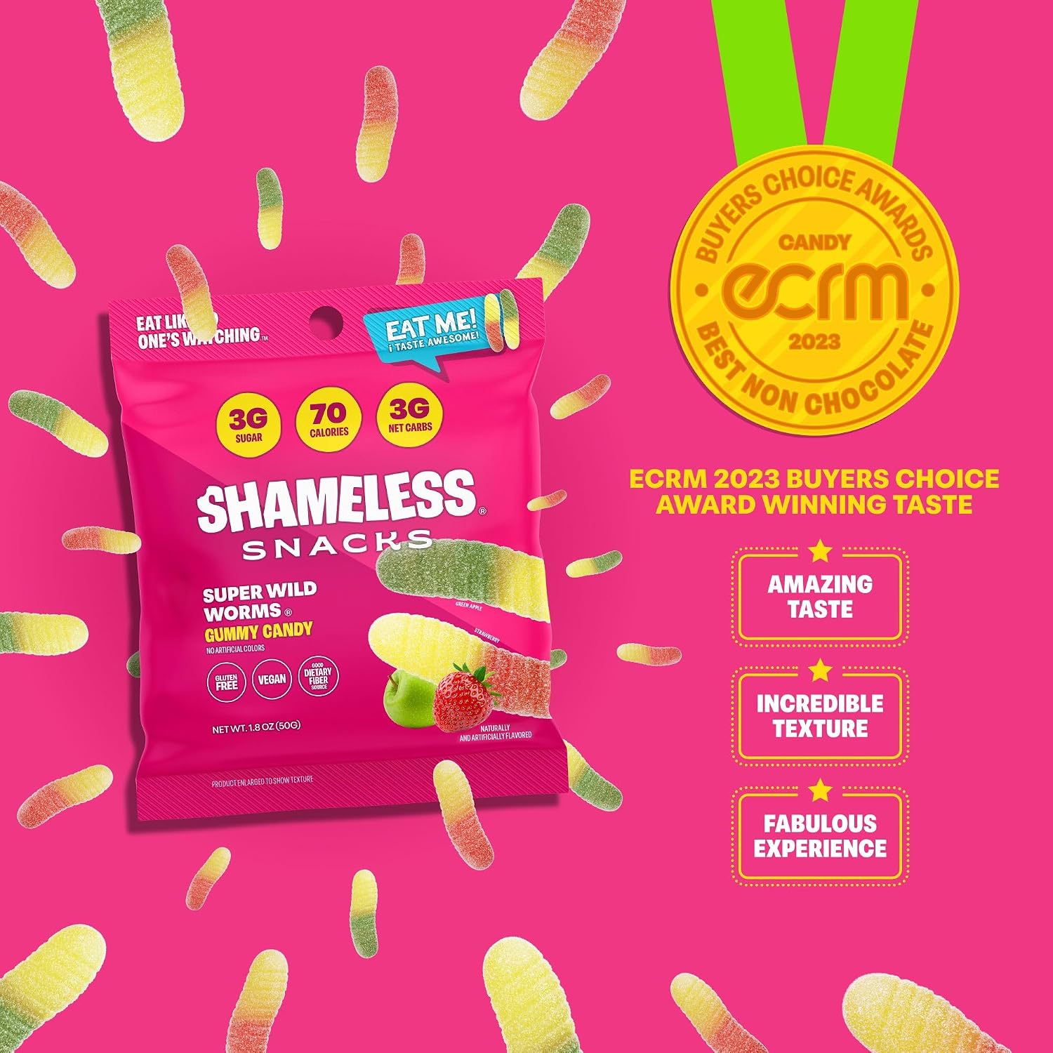 Shameless Snacks Sour Gummy Worms - Sour Candy & Fruit Snacks, Keto