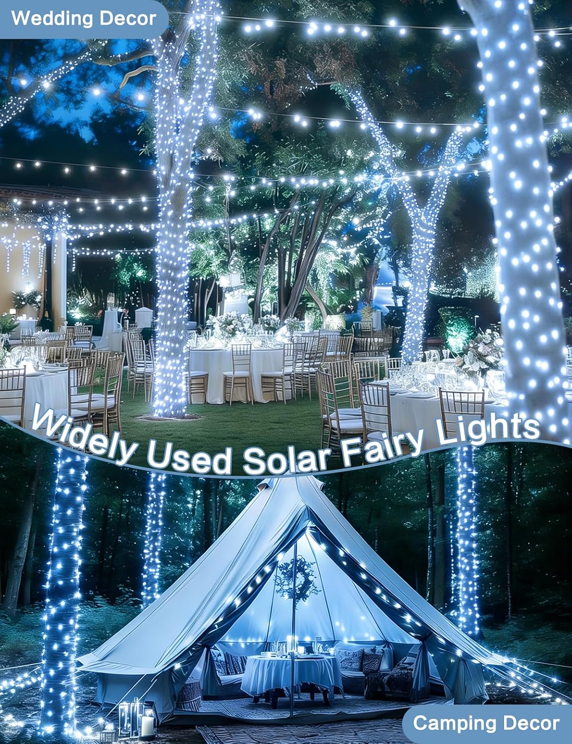 Solar String Lights Outdoor, 2Pack 144FT 400LED Fairy Lights, White