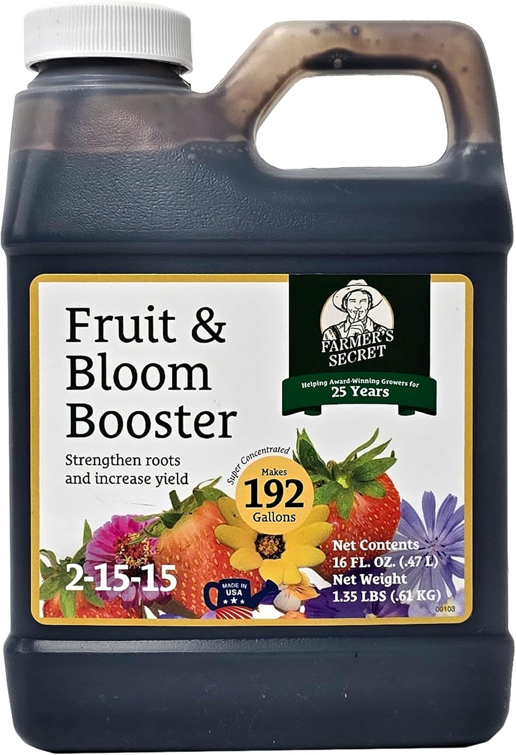 Farmer’s Secret Fruit & Bloom Booster Fertilizer - Super Concentrated - Boosts Flowering and Yield on All Varieties of Fruits, Vegetables and Flowers - Formulated for Late Summer & Early Fall (16oz)