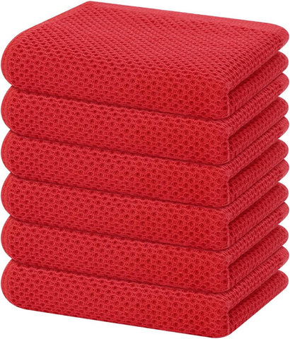 Homaxy 100% Cotton Waffle Weave Kitchen Dish Towels 6-Pack, Red