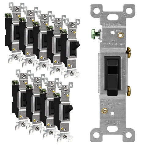 ENERLITES 10 Pack Toggle Light Switch, Single Pole Wall Switch, Black
