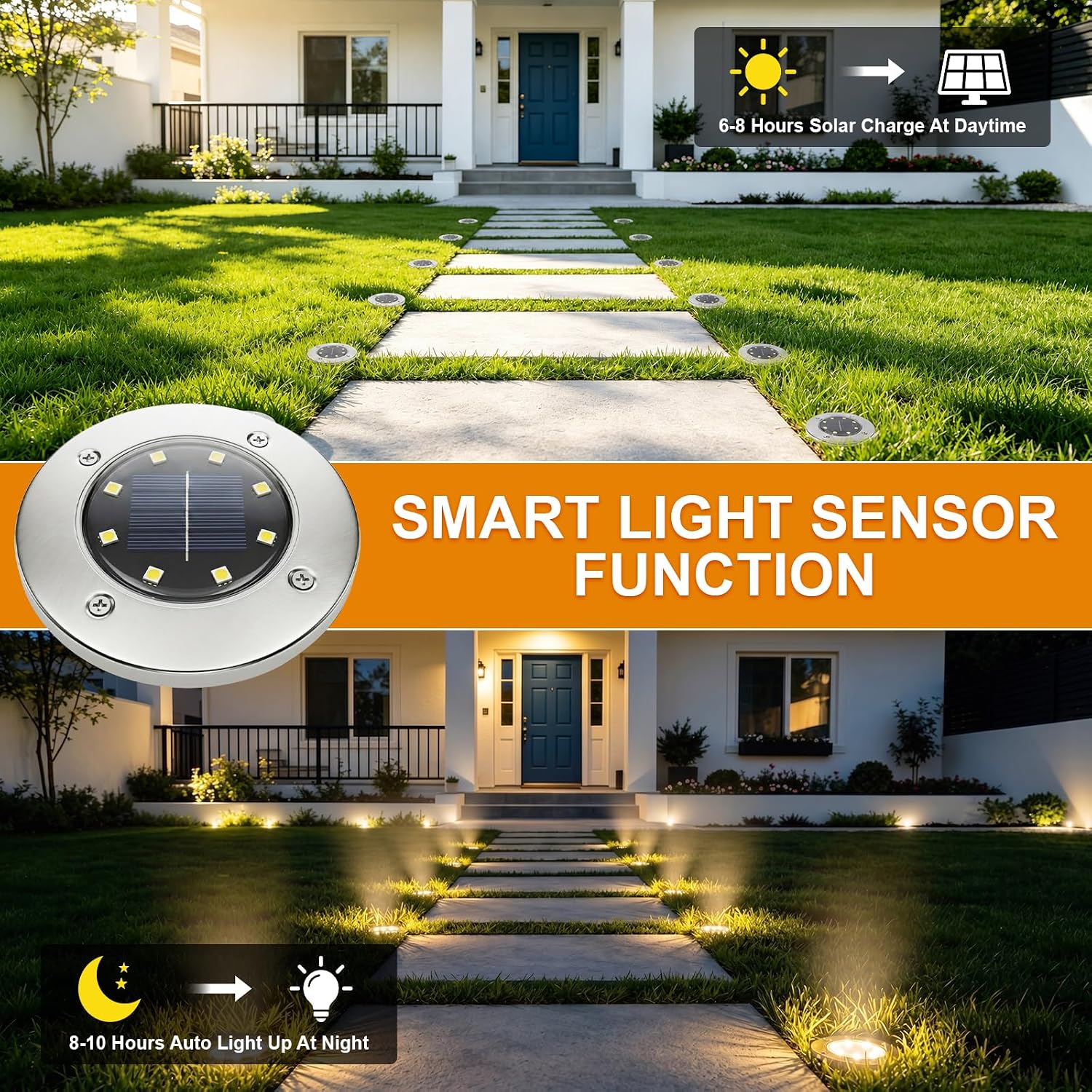 OULONGER 4.6inch Solar Ground Lights, Garden Solar Outdoor Waterproof Pathway Bright In-Ground Landscape Lights for Patio, Lawn, Yard, Driveway, Step and Walkway(Warm Light 10Packs)