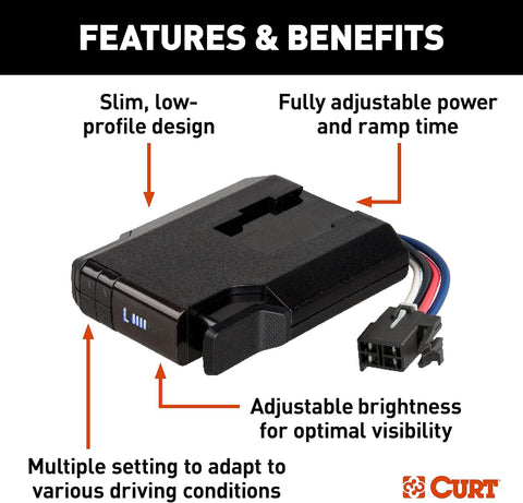 CURT 51116 Venturer Next Electric Trailer Brake Controller, Time-Delay, Fully Adjustable, Low Profile, 1-3 Axles, Plug-and-Play
