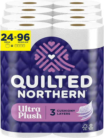 Quilted Northern Toilet Paper, Ultra Plush, 24 Mega Rolls, Bath Tissue