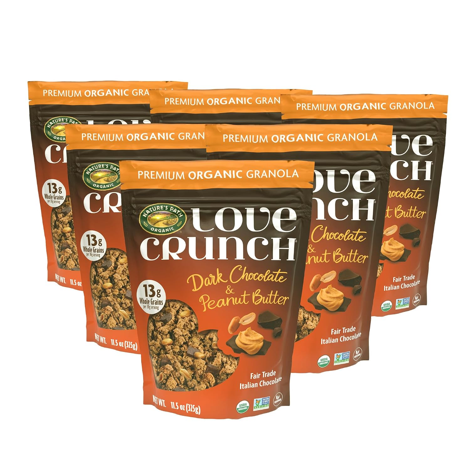 Love Crunch Dark Chocolate & Peanut Butter Granola, 11.5 oz (Pack of 6)