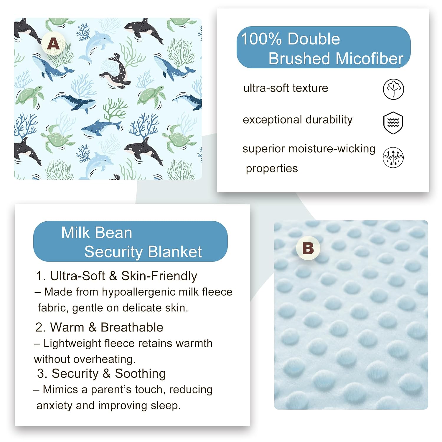 Viviland Toddler Nap Mat, Rolled Sleeping Mats with Pillow and Minky Dot Blanket for Girls Boys, Kids Slumber Bags/Nap Mat for Preschool, Daycare, Kindergarten, Travel Camping - Blue Ocean Whales