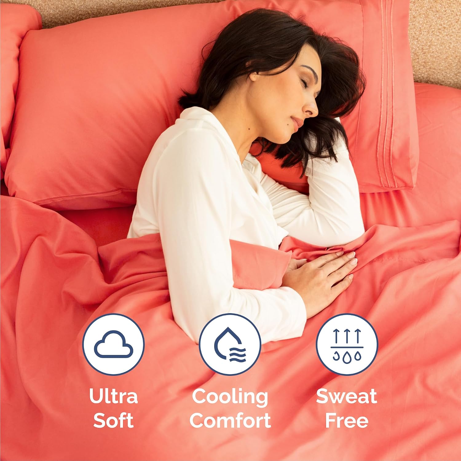 Cal King Size 4 Piece Sheet Set - Comfy Breathable & Cooling Sheets - Coral