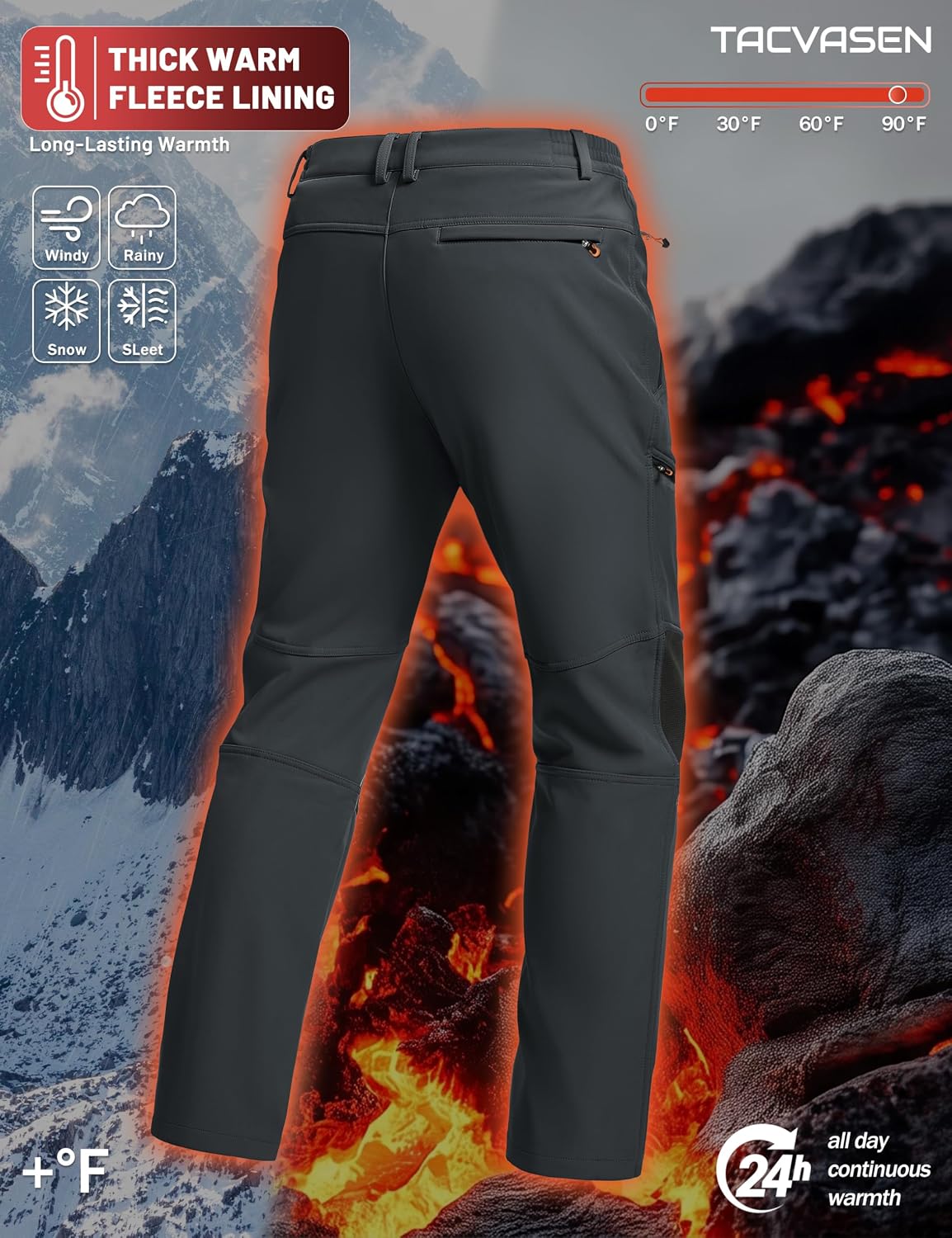 TACVASEN Men's Snow Ski Pants Fleece Lined Winter Insulated Hiking Work
