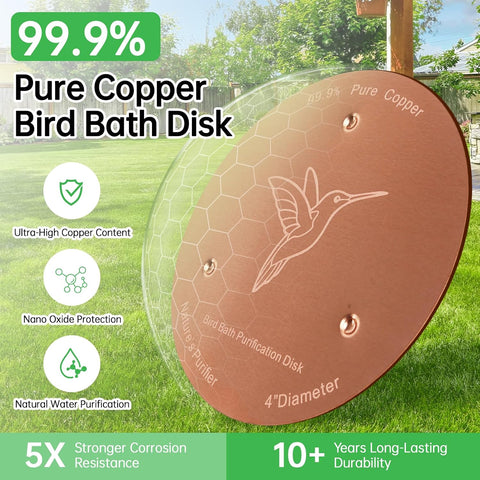 2 Pack Bird Bath Copper Discs, 99.9% Pure Copper Cleaner with Triple-Point Support, Reinforced Design for Safe Clean Water, Universal Fit for Outdoor Birdbaths and Bowls, All-Season Use