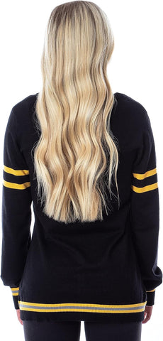 Harry Potter Womens' Slytherin House Crest Open Front Cardigan Juniors Knit Sweater