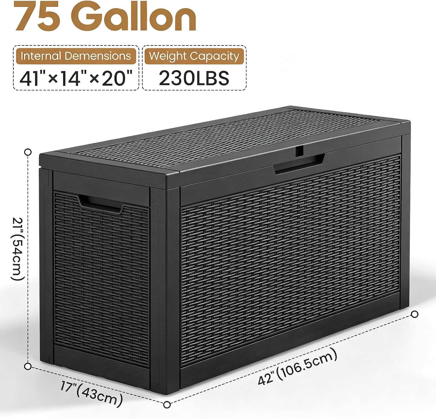 Outdoor Storage Box Waterproof, 75 Gallon Deck Box for Patio Storage