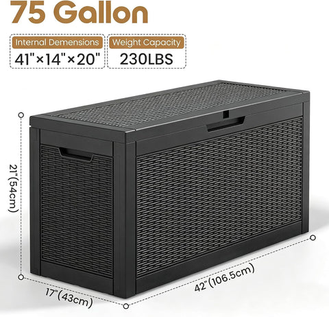 Outdoor Storage Box Waterproof, 75 Gallon Deck Box for Patio Storage