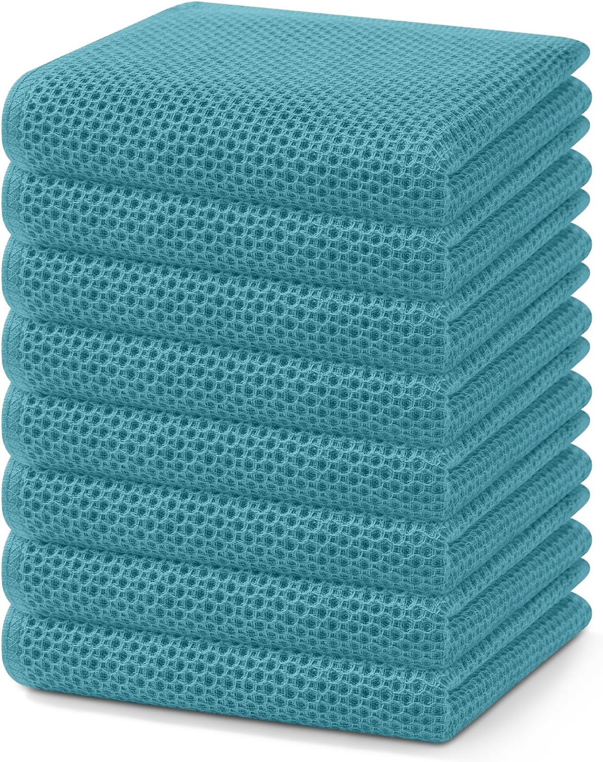 Homaxy 100% Cotton Waffle Weave Kitchen Dish Towels 8-Pack, Lake Blue