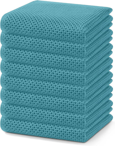 Homaxy 100% Cotton Waffle Weave Kitchen Dish Towels 8-Pack, Lake Blue