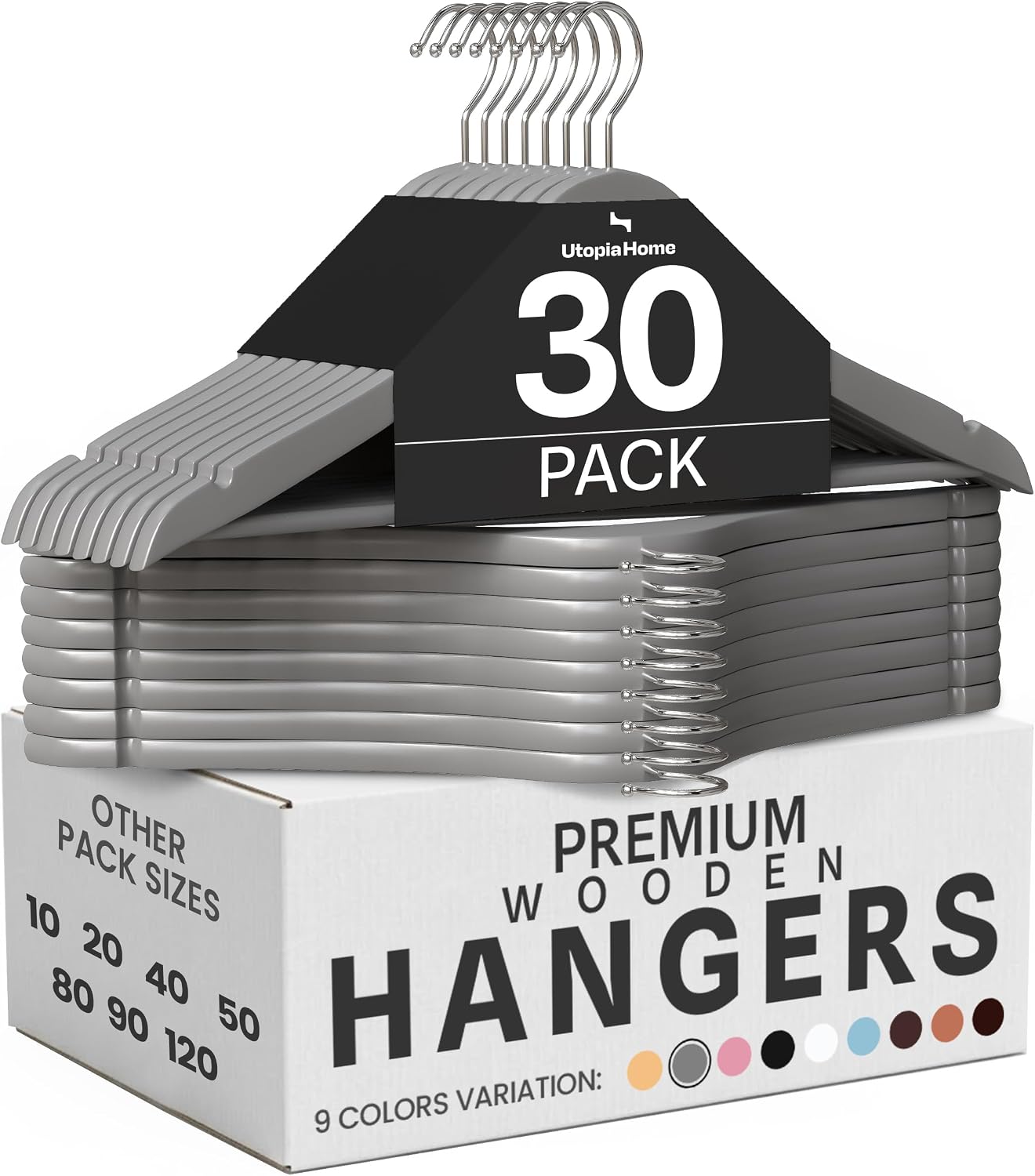 Utopia Home Wooden Hangers 30 Pack – Slim Suit Hangers Grey
