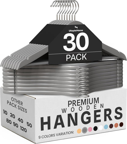 Utopia Home Wooden Hangers 30 Pack – Slim Suit Hangers Grey