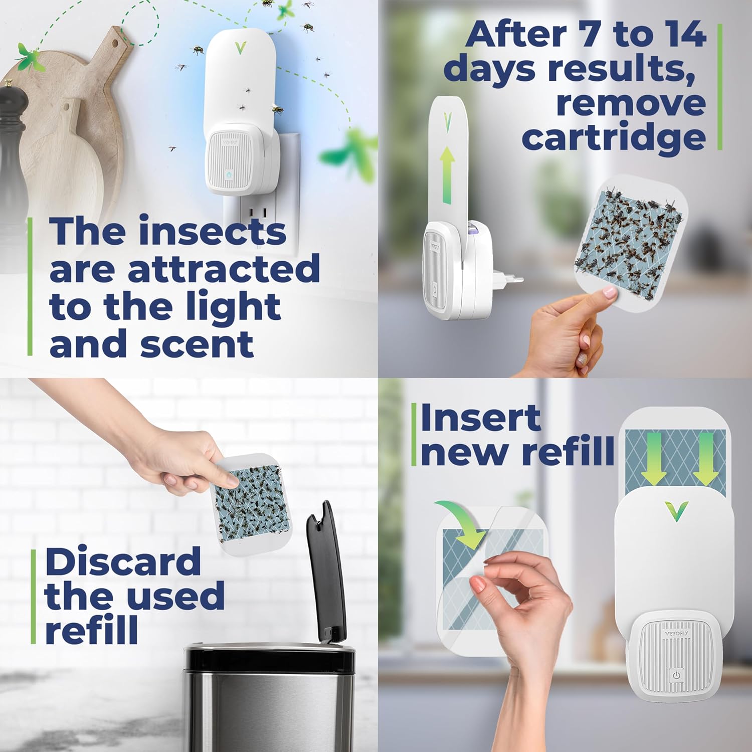 VEYOFLY Fruit Fly Traps Indoor Plug-in UV, Gnat Trap, 2 Device + 2 Refills