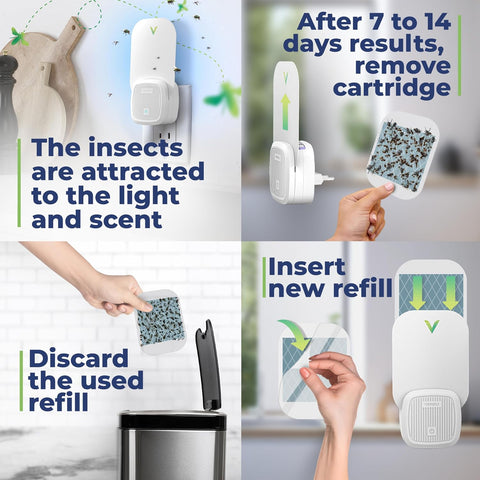 VEYOFLY Fruit Fly Traps Indoor Plug-in UV, Gnat Trap, 2 Device + 2 Refills