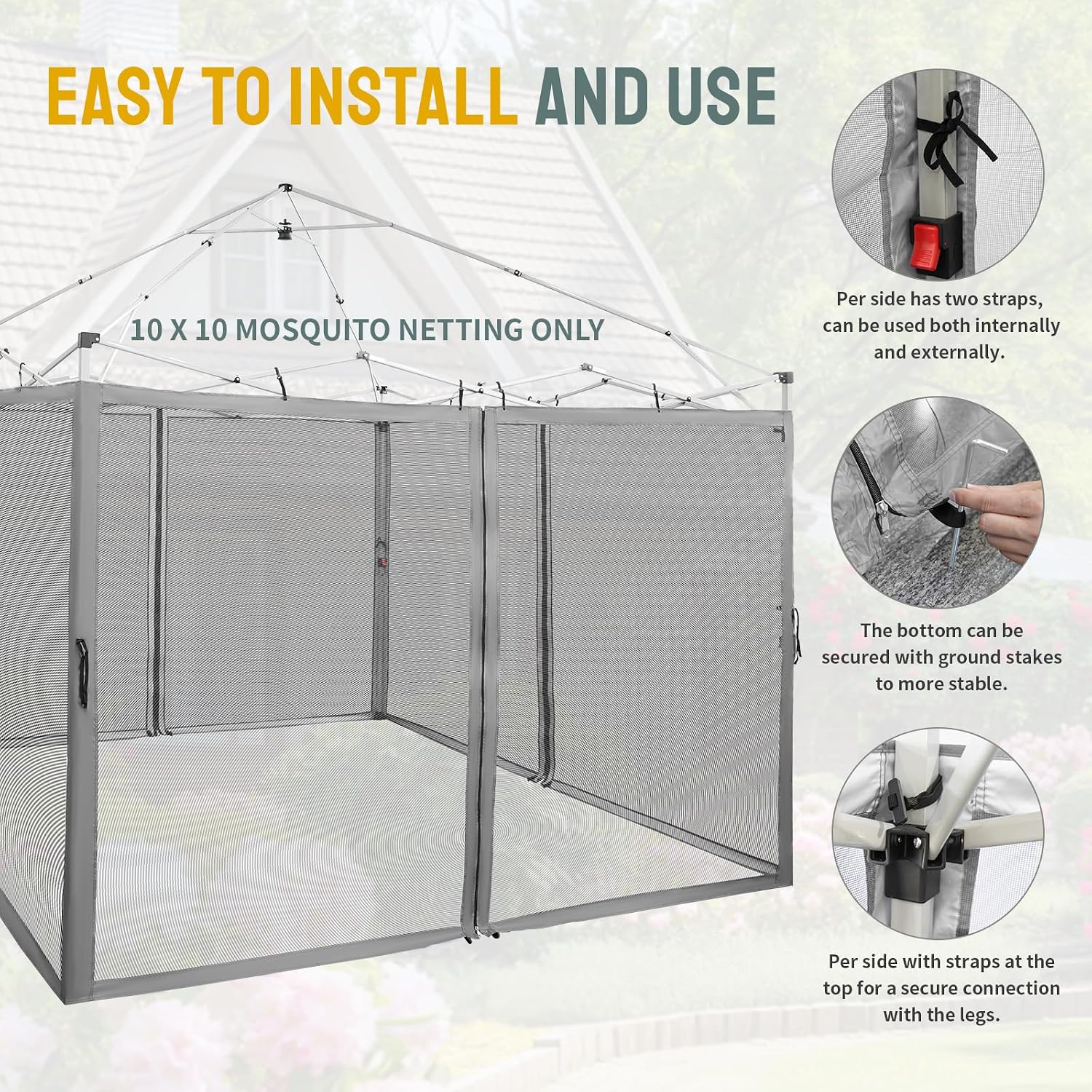 CROWN SHADES Gazebo Replacement Mosquito Netting, 10 x 10ft, Grey