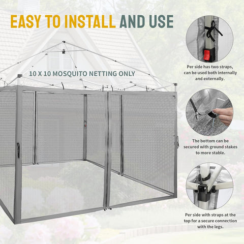 CROWN SHADES Gazebo Replacement Mosquito Netting, 10 x 10ft, Grey