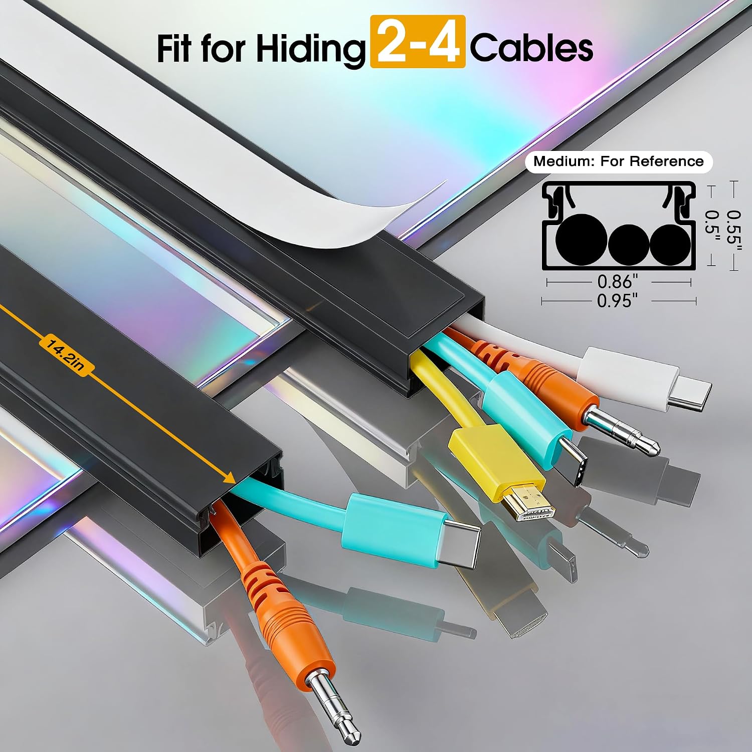 212.6in Cord Covers for 2-3 Wires on Wall, TV Cord Hider Wall, Easier Set-up Wire Hider Wire Covers for Cords on Wall, Paintable Cable Hider Raceway,Self-Adhesive Cable Cover, W0.95 H0.55in, Black