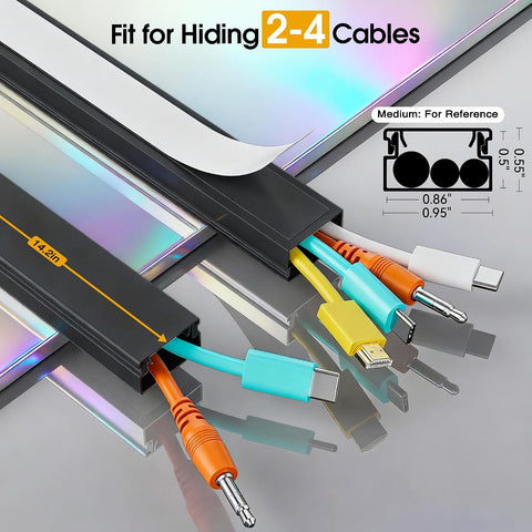212.6in Cord Covers for 2-3 Wires on Wall, TV Cord Hider Wall, Easier Set-up Wire Hider Wire Covers for Cords on Wall, Paintable Cable Hider Raceway,Self-Adhesive Cable Cover, W0.95 H0.55in, Black