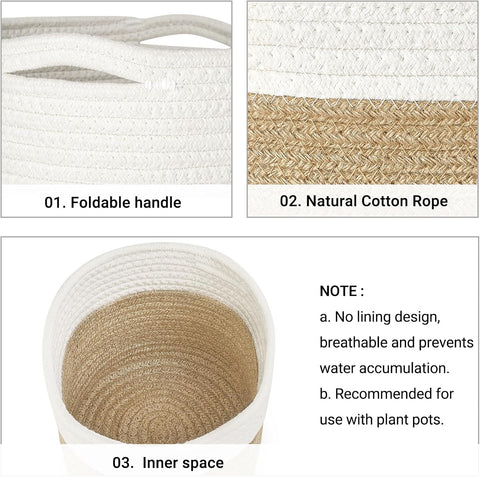 Dahey Plant Basket Indoor for 7 inch Pot Woven Jute Planter, White & Beige