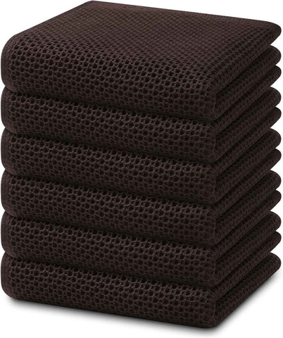 Homaxy 100% Cotton Waffle Weave Kitchen Dish Towels 6-Pack, Dark Brown