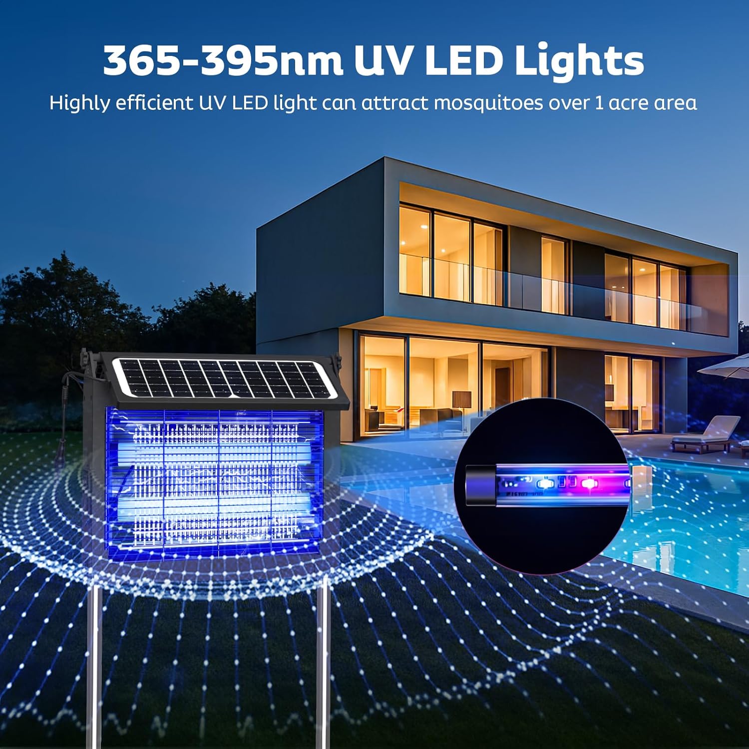 OnBeam Solar Bug Zapper Outdoor, Dual Solar Powered 4500V Mosquito Killer