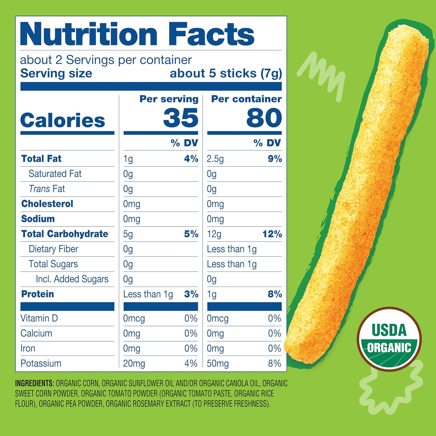 Earth's Best Organic Baby Food, Dissolvable Teething Snack for Babies 6 Months and Older, Garden Veggie Crunchy Sticks, .56 oz Pack (Pack of 5)