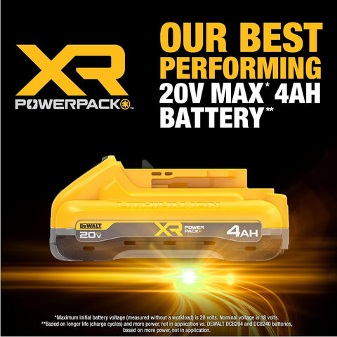 DEWALT 20V MAX XR POWERPACK™ Battery, 4Ah Lithium Ion, 50% More Power, Compatible with All 20V MAX Tools, 2 PK (DCB2104-2)