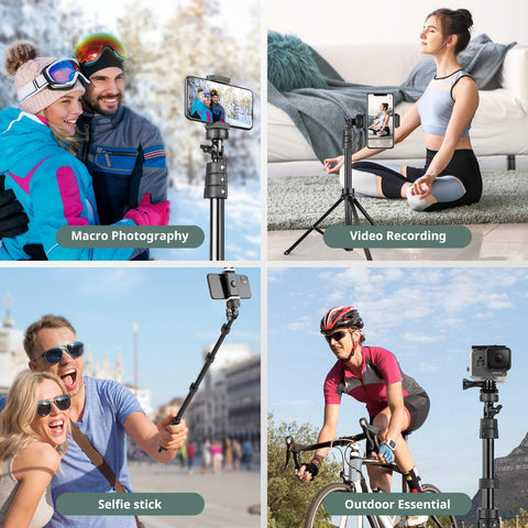 SENSYNE 72" Phone Tripod, Extendable Cell Phone Tripod Stand, Selfie Stick Tripod with Wireless Remote and Phone Holder, Compatible with iPhone Android Phone, Camera