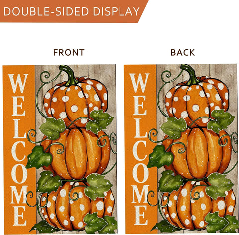 Fall Decorations Garden Flag 12x18 Inch for Outside Double Sided Weather & Fade Resistant Pumpkin Welcome Yard Flags Thanksgiving Outdoor Home Fall Decor