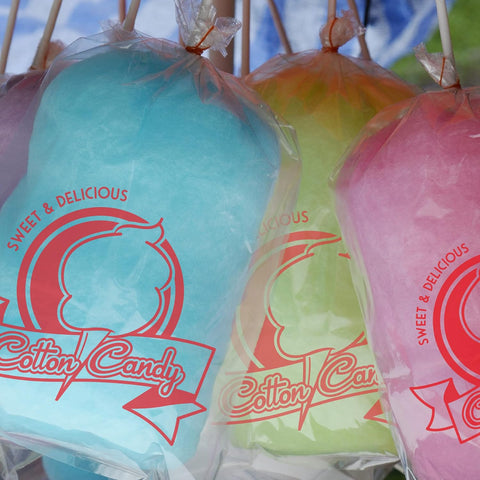 Tafura Cotton Candy Bags with Ties, 100 Pack, Clear Printed Bags