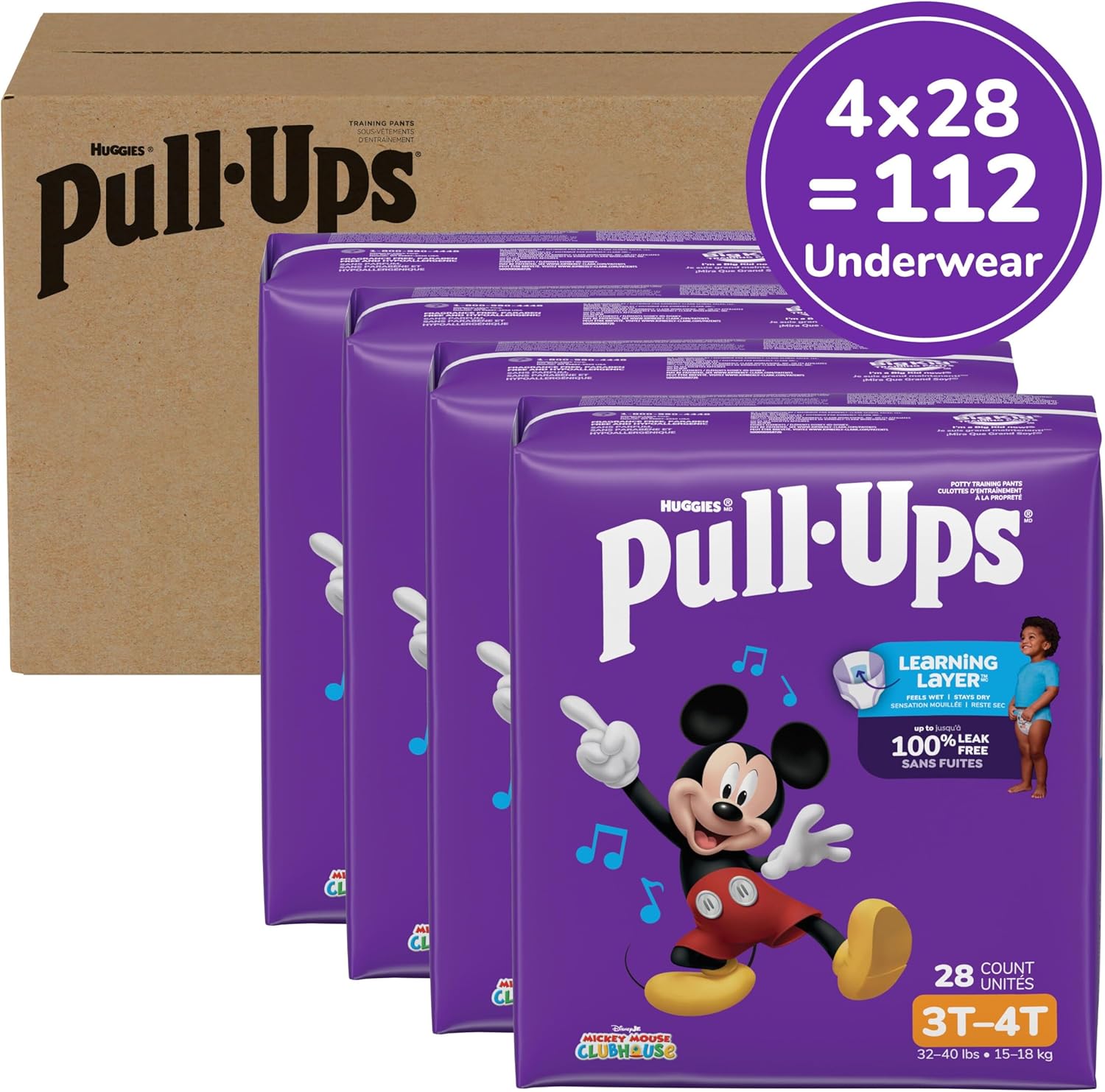 Pull-Ups Boys' Potty Training Pants, Size 3T-4T, 112 Count