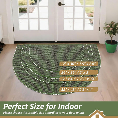 BEQHAUSE Dirt Trapper Door Mat 32" x 48" Half Circle Non Slip Rugs, Green